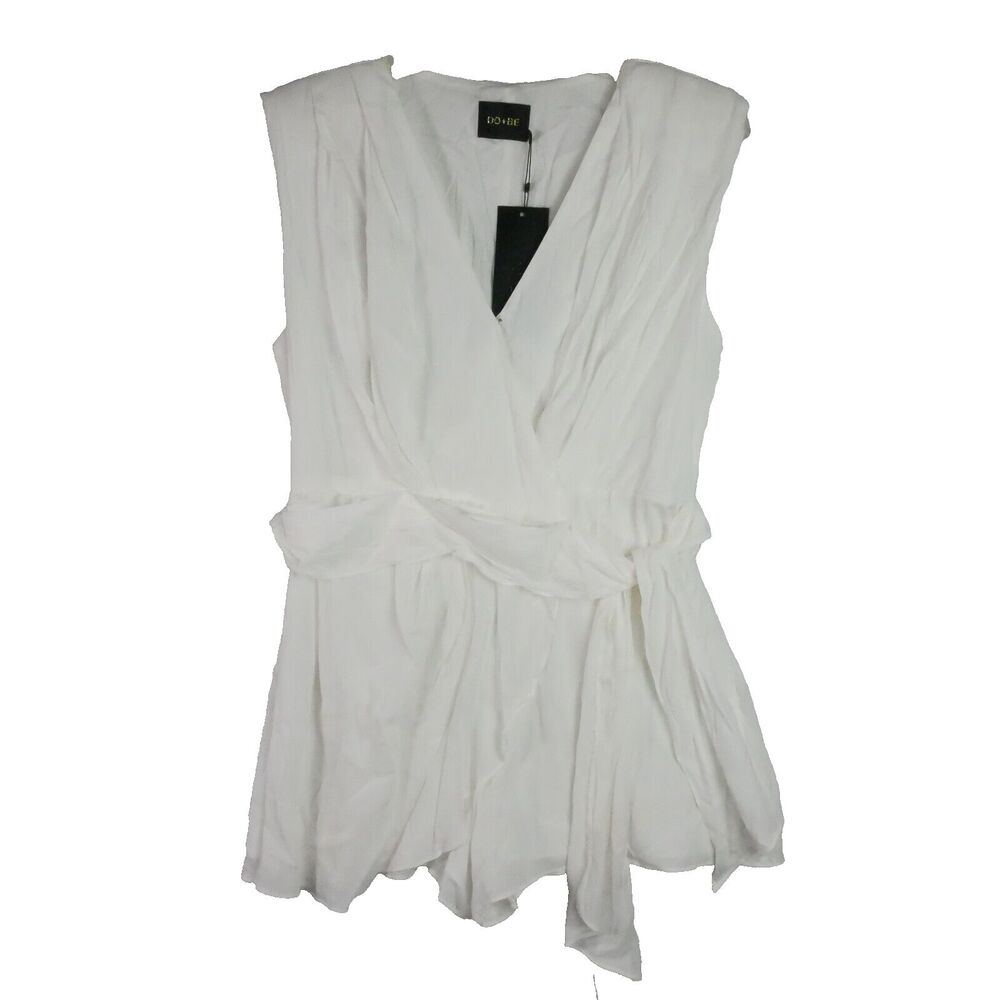 Do+Be Womens Size L Light Cream Padded Shoulder Surplice One-Piece Romper